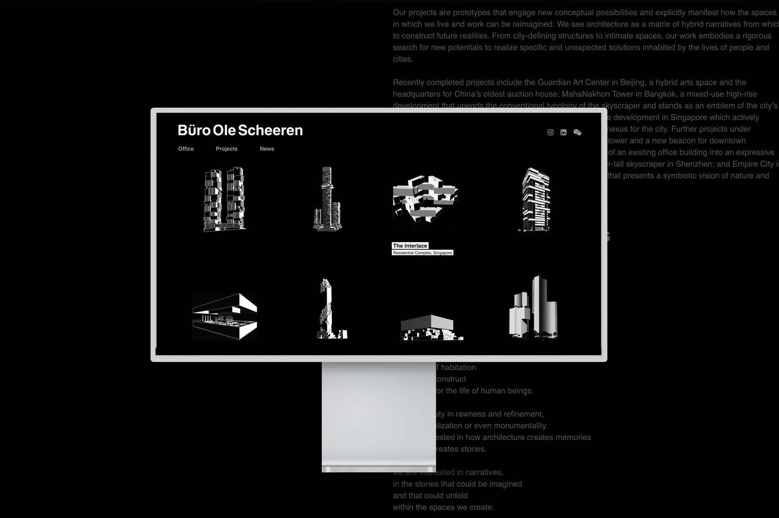Develop a website to showcase the portfolio and news updates of the architectural firm Büro Ole Scheeren.